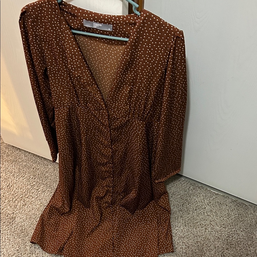 Brown Polka Dot Long Sleeve Dress